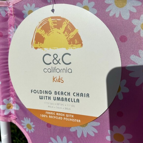 C&C CALIFORNIA Beach Chair Age 3-6 Daisy Pink Umbrella Foldable Cup Hold… - Picture 3 of 7